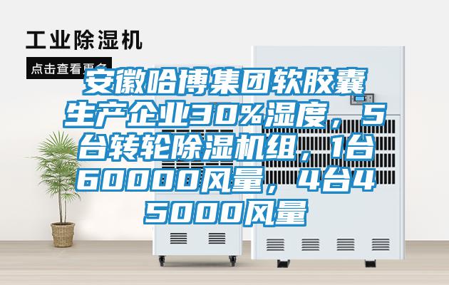 安徽哈博集團軟膠囊生產(chǎn)企業(yè)30%濕度，5臺轉(zhuǎn)輪除濕機組，1臺60000風(fēng)量，4臺45000風(fēng)量